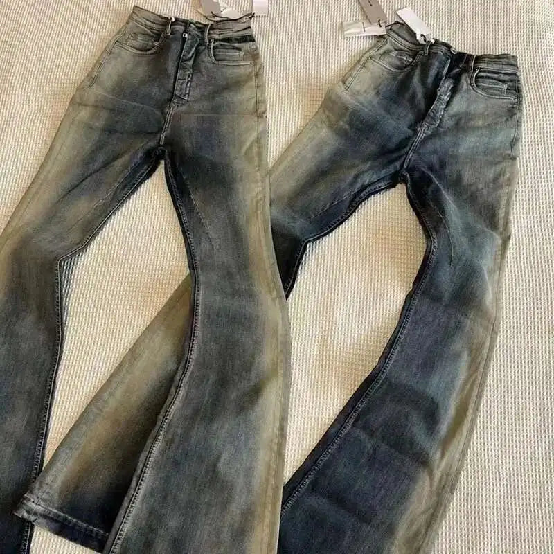 FEWQ 2025 Men's Gradient Wash Flared Jeans – Vintage Korean-Style Floor-Mop Pants, Casual High Street Fashion (Model 24X1639)