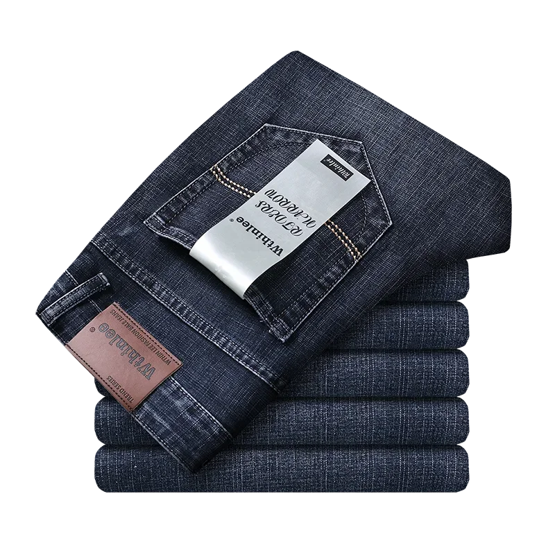 Wthinlee Men's Business Casual Jeans – Classic Straight-Leg Stretch Denim Trousers in Blue or Black, Comfortable Workwear Style