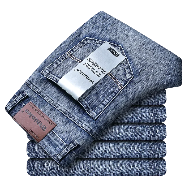 Wthinlee Men's Business Casual Jeans – Classic Straight-Leg Stretch Denim Trousers in Blue or Black, Comfortable Workwear Style