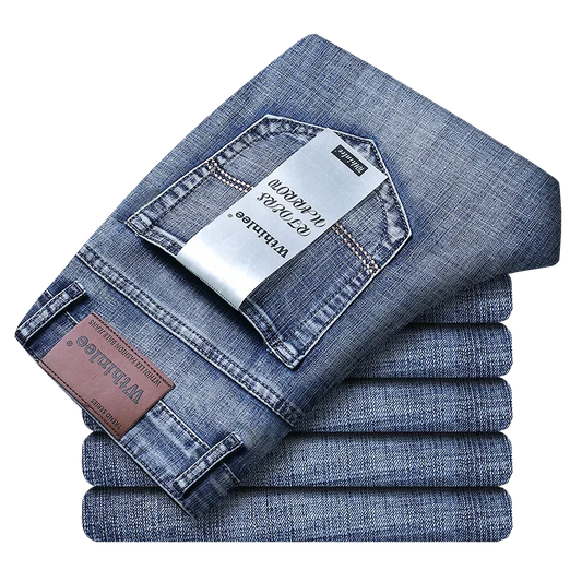 Wthinlee Men's Business Casual Jeans – Classic Straight-Leg Stretch Denim Trousers in Blue or Black, Comfortable Workwear Style